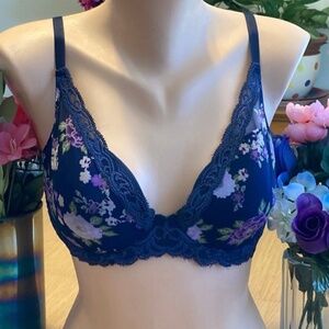 Natori Feathers 34DD Navy Floral Lace Underwire Bra Iconic Style